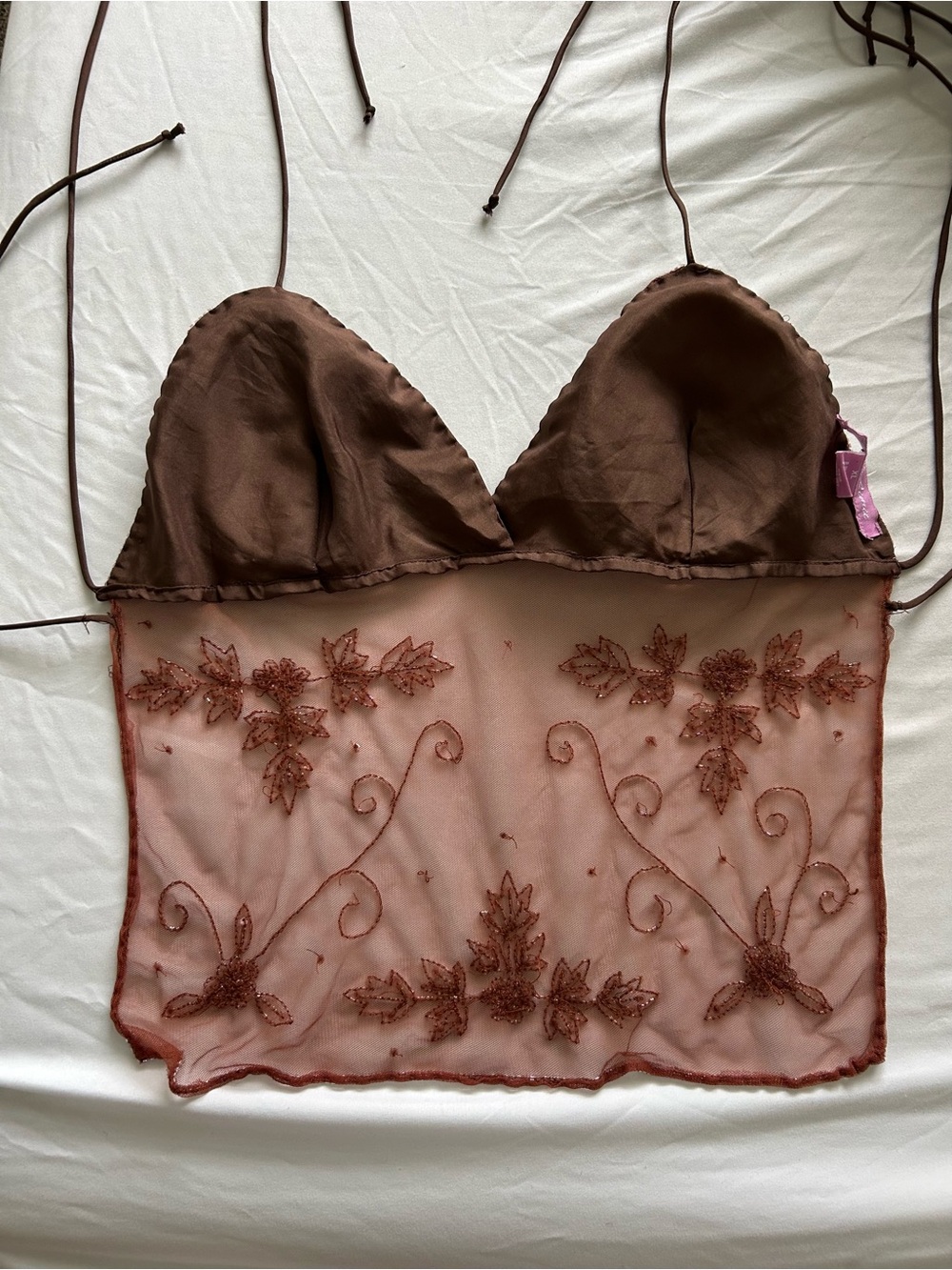 Y2K Brown Beaded Halter Top By Speed Limit NYC - Picture 8 of 10